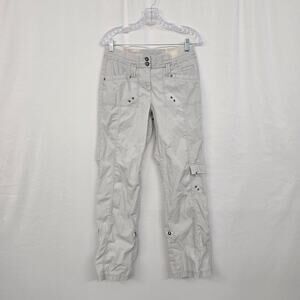 Chico's Cargo Hiking Pants Women's S Blue Cream Rolled Tab Button Hem
